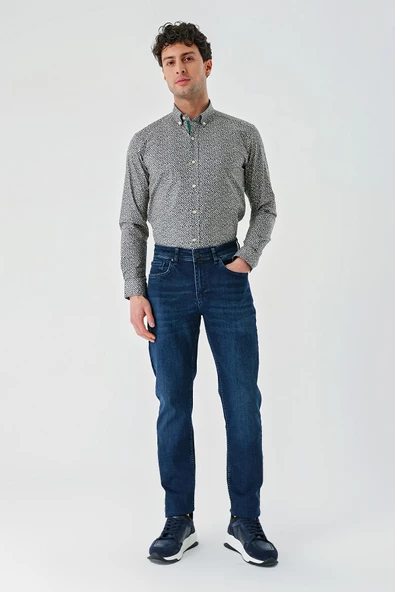 Lacivert Gabardin Pamuklu 5 Cepli Slim Fit Dar Kesim Casual Denim Pantolon 1023240152 - 6