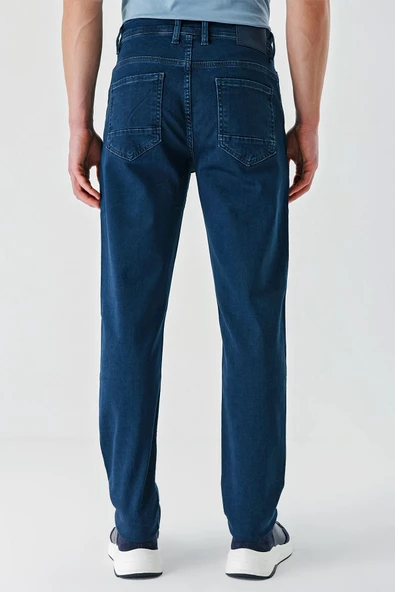 İndigo Mavi Gabardin Pamuklu 5 Cepli Slim Fit Dar Kesim Casual Denim Pantolon 1023240155 - Resim 5