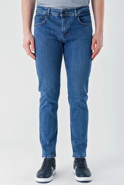 Koyu Mavi Gabardin 5 Cepli Slim Fit Dar Kesim Casual Denim Jean Kot Pantolon 1023240150 - 2