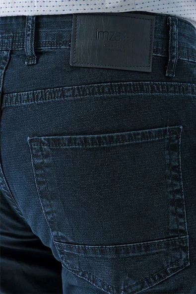 Lacivert Armürlü Pamuklu 5 Cepli Slim Fit Dar Kesim Casual Denim Pantolon 1023240157 - Resim 2