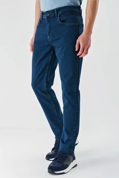İndigo Mavi Gabardin Pamuklu 5 Cepli Slim Fit Dar Kesim Casual Denim Pantolon 1023240155