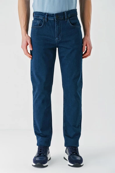 İndigo Mavi Gabardin Pamuklu 5 Cepli Slim Fit Dar Kesim Casual Denim Pantolon 1023240155 - Resim 2