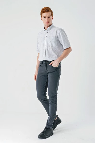 Koyu Antrasit Gabardin Pamuklu 5 Cepli Slim Fit Dar Kesim Casual Denim Pantolon 1023240151 - 2