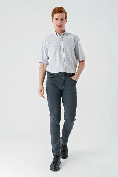 Koyu Antrasit Gabardin Pamuklu 5 Cepli Slim Fit Dar Kesim Casual Denim Pantolon 1023240151 - 4