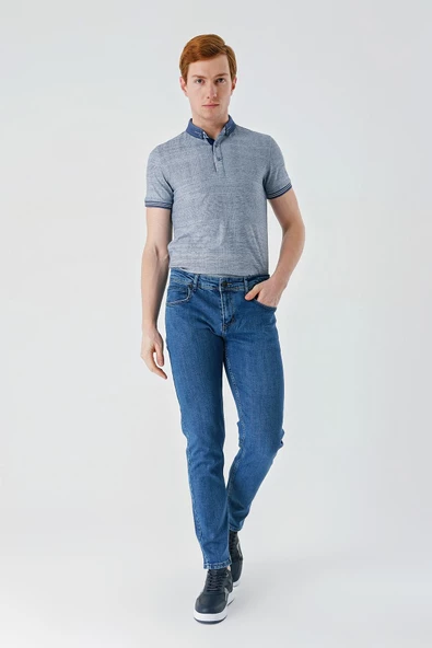 Koyu Mavi Gabardin 5 Cepli Slim Fit Dar Kesim Casual Denim Jean Kot Pantolon 1023240150 - 3