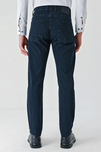 Lacivert Armürlü Pamuklu 5 Cepli Slim Fit Dar Kesim Casual Denim Pantolon 1023240157 - Resim 6