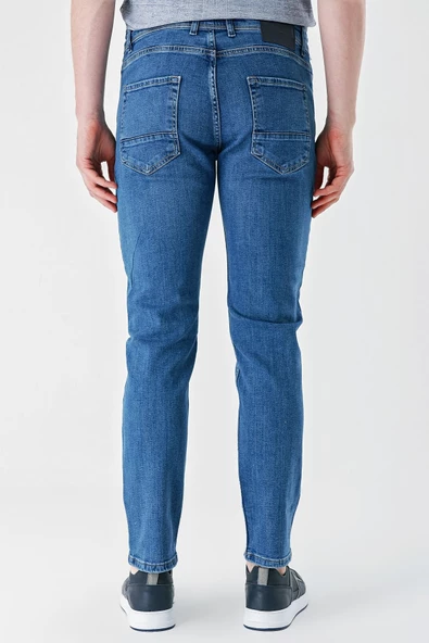 Koyu Mavi Gabardin 5 Cepli Slim Fit Dar Kesim Casual Denim Jean Kot Pantolon 1023240150 - 5