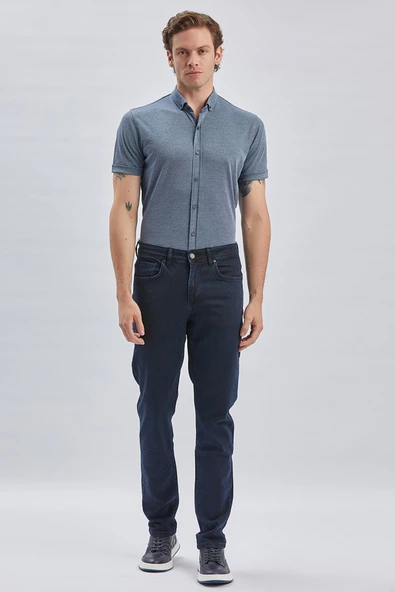 Koyu Lacivert Gabardin Pamuklu 5 Cepli Slim Fit Dar Kesim Casual Denim Pantolon 1023240158 - 2