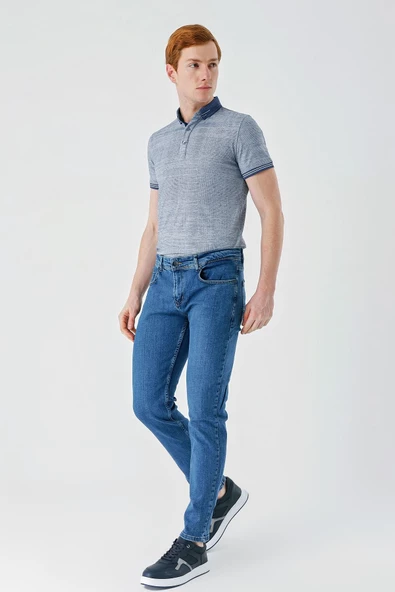 Koyu Mavi Gabardin 5 Cepli Slim Fit Dar Kesim Casual Denim Jean Kot Pantolon 1023240150 - 4