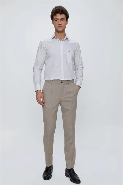 Bej Esnek Yandan Cepli Slim Fit Classic Pantolon 1003230151 - 2