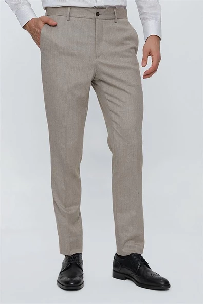 Bej Esnek Yandan Cepli Slim Fit Classic Pantolon 1003230151 - 4