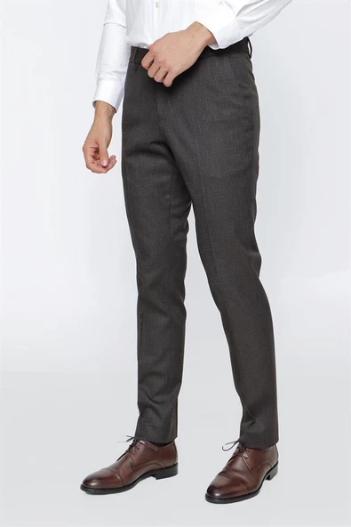Koyu Kahverengi Esnek Yandan Cepli Classic Slim Fit Pantolon 1003225170