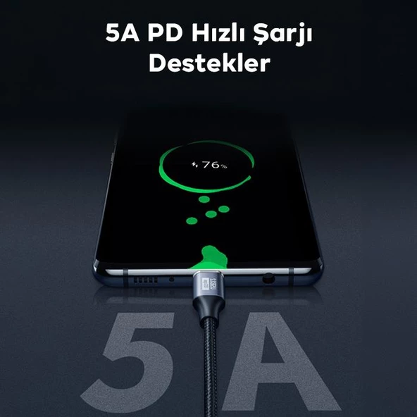 Polham 1MT 100W 5A 10Gbps Type C Uzatma Kablosu, Şarj, Data ve Görüntü Aktarmalı Çevirici Kablo - 3