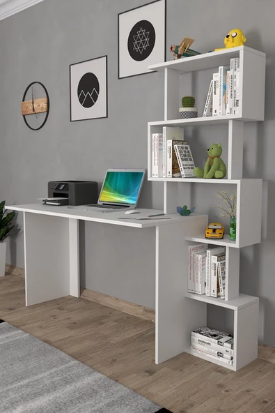 Moonlife Yakamoz Kitaplıklı Çalışma Masası Beyaz - 2