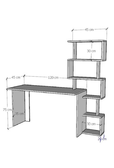 Moonlife Yakamoz Kitaplıklı Çalışma Masası Beyaz Ceviz - 3