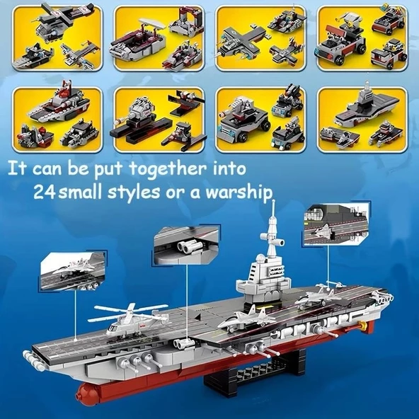 Uçak Gemisi Lego Yapı Blokları Seti 546 Parça 6-8 Yaş Donanma Savaş Gemisi Modeli Kit - 6