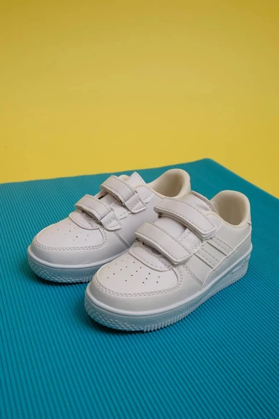 Pepe Beyaz Beyaz Air Kalın Taban Çift Bantlı Unisex Bebek Çocuk Sneaker PEPE-3579 - 2