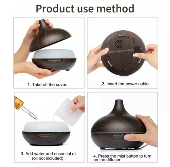 Ultrasonik Aroma Hava Nemlendirici Hava Difüzör Kokulu Uçucu Yağ Difüzör 500 ml Kumandalı Led Işıklı - 7