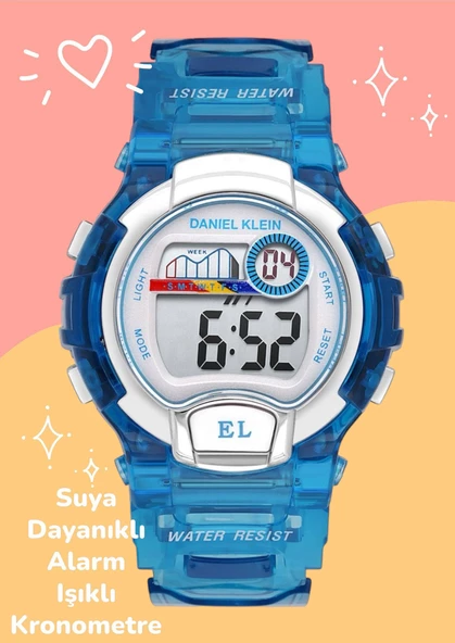 Daniel Klein Dijital Alarm+Kronometre+Aydınlatma Özellikli 5 Atm Dayanıklı Çocuk Kol Saati DK.1451.1