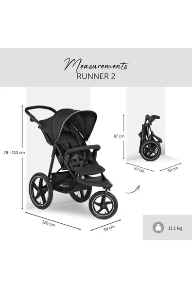 Runner 2 Üç tekerlekli Bebek Arabası, Ekstra Büyük Pnömatik Tekerlekler, Arazi, 25 kg'a Kadar - 2