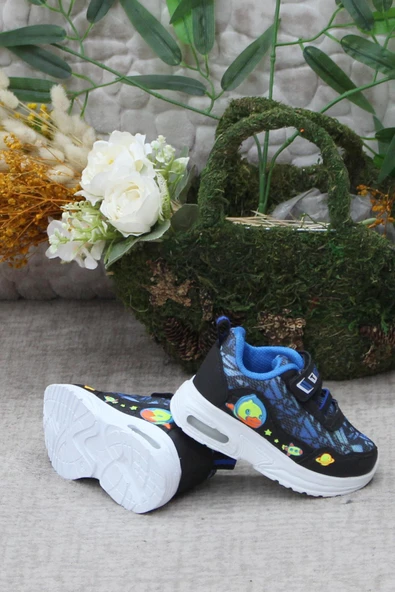 Fort 0771 Siyah Saks Figürlü Hafif Taban Işıklı Erkek Çocuk Ayakkabı - Resim 5