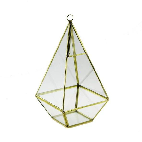 11x23cm Cam Fanus Üçgen Terrarium Saksı Metal Çerçeveli - 4