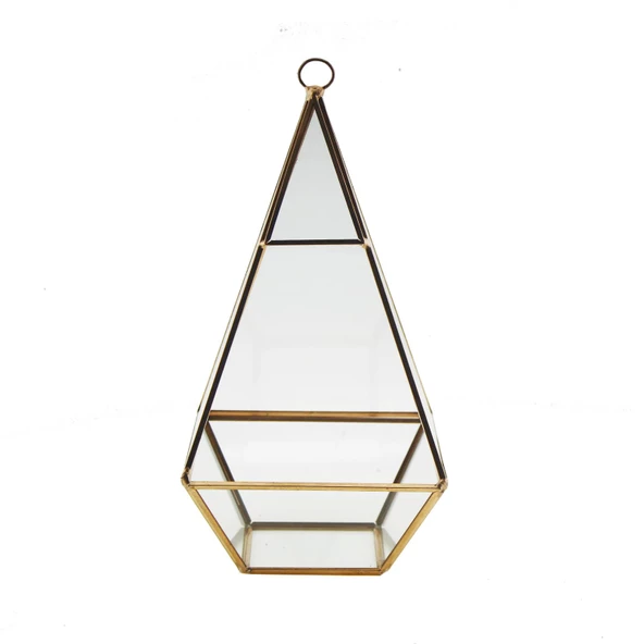 11x23cm Cam Fanus Üçgen Terrarium Saksı Metal Çerçeveli - 2