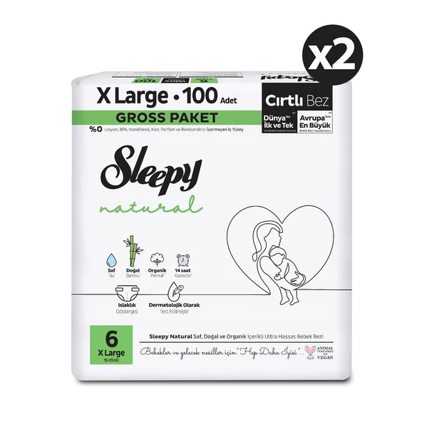 Sleepy Natural Gross Paket Bebek Bezi 6 Numara Xlarge 200 Adet - Resim 2