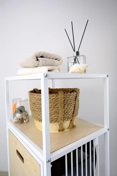 Digithome Metal Kirli Sepetli 2 Raflı Çok Amaçlı Banyo Düzenleyici Raf Organizer Akçaağaç – MRS-006 C1-1-369 - 6