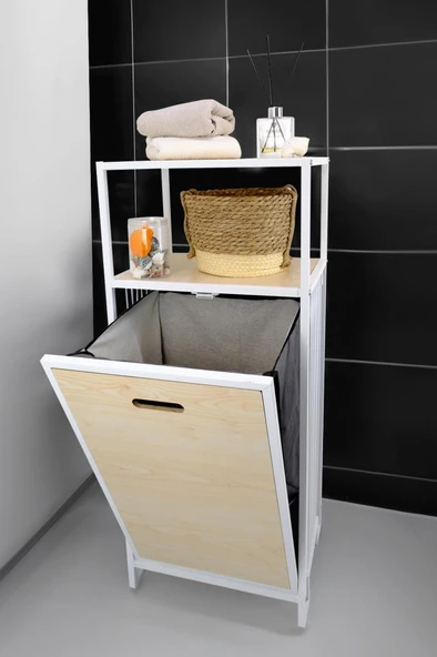 Digithome Metal Kirli Sepetli 2 Raflı Çok Amaçlı Banyo Düzenleyici Raf Organizer Akçaağaç – MRS-006 C1-1-369 - 5