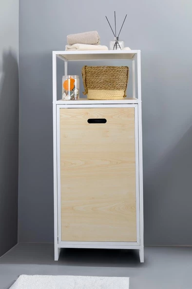 Digithome Metal Kirli Sepetli 2 Raflı Çok Amaçlı Banyo Düzenleyici Raf Organizer Akçaağaç – MRS-006 C1-1-369 - 4