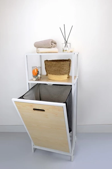 Digithome Metal Kirli Sepetli 2 Raflı Çok Amaçlı Banyo Düzenleyici Raf Organizer Akçaağaç – MRS-006 C1-1-369 - 2