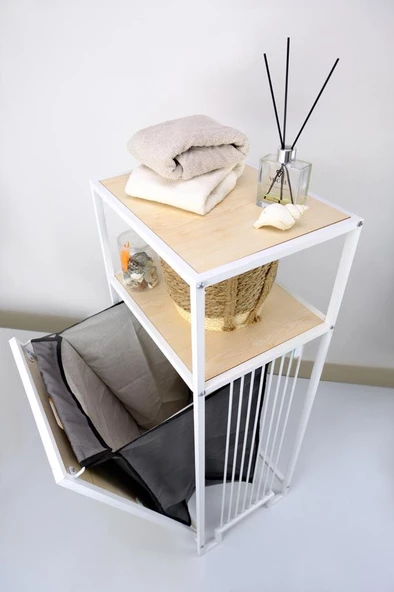 Digithome Metal Kirli Sepetli 2 Raflı Çok Amaçlı Banyo Düzenleyici Raf Organizer Akçaağaç – MRS-006 C1-1-369 - 3