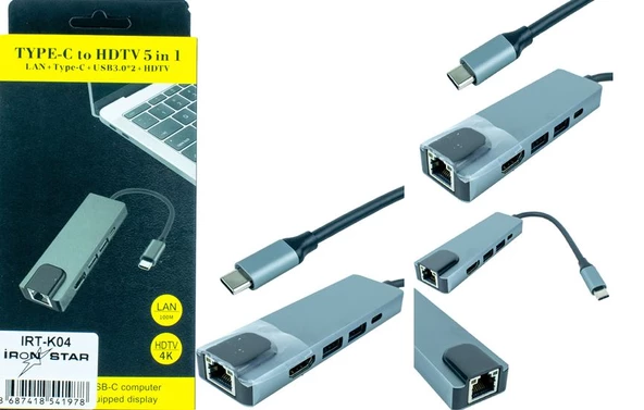 IRONSTAR IRT-K04 5 İN 1 TYPE-C TO HDMI + LAN + USB 3.0 + USB 2.0 ;Class