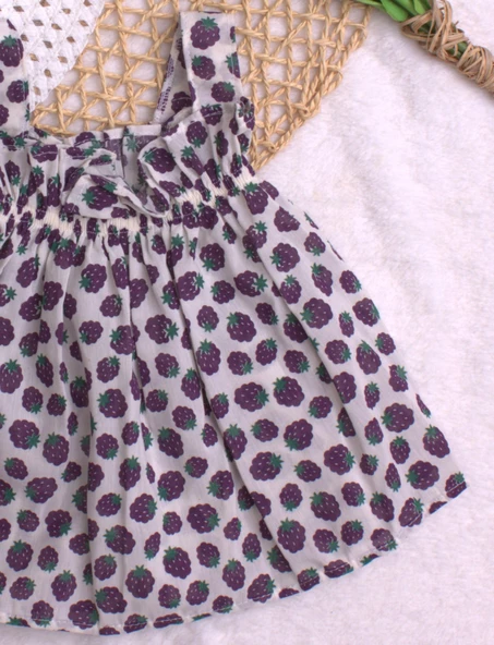 Şapkalı Böğürtlenli Esnek Kız Bebek Elbisesi - 3