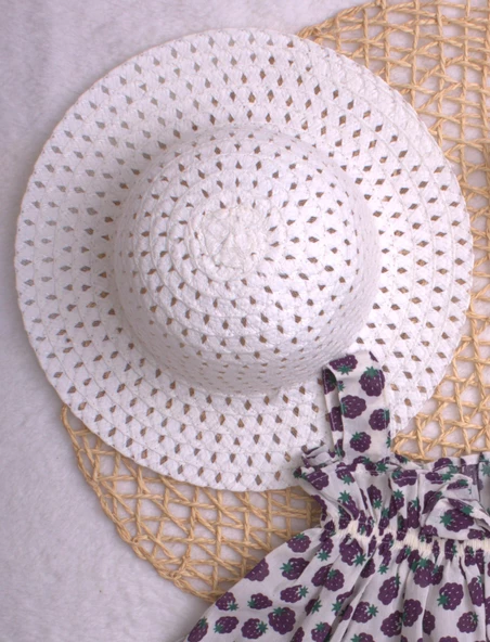 Şapkalı Böğürtlenli Esnek Kız Bebek Elbisesi - 5