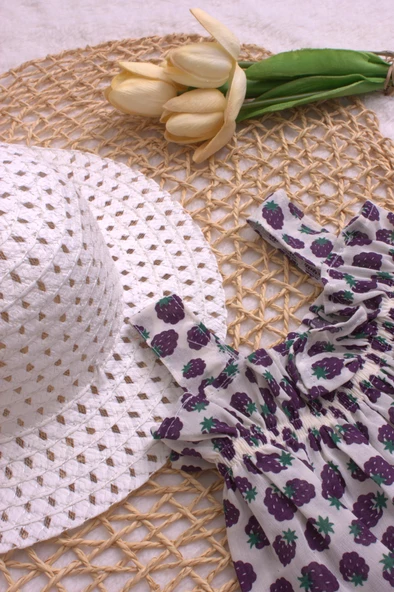 Şapkalı Böğürtlenli Esnek Kız Bebek Elbisesi - 2