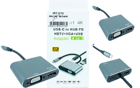 IRONSTAR IRT-D10 TYPE-C TO HDMI + VGA + USB + TYPE-C;Class