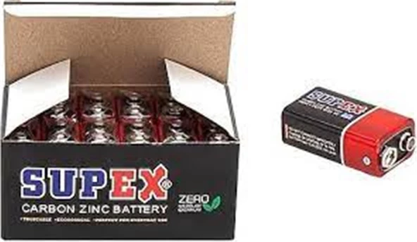 Supex 6F22 9V Çinko Karbon Pil 12 li Paket ürün görseli 1
