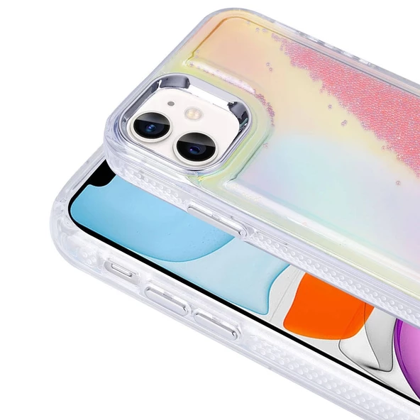 Apple iPhone 12 Uyumlu Kılıf Airbagli Renkli Arka Yüzey Boncuk Tasarımlı Kumul Kapak - 8