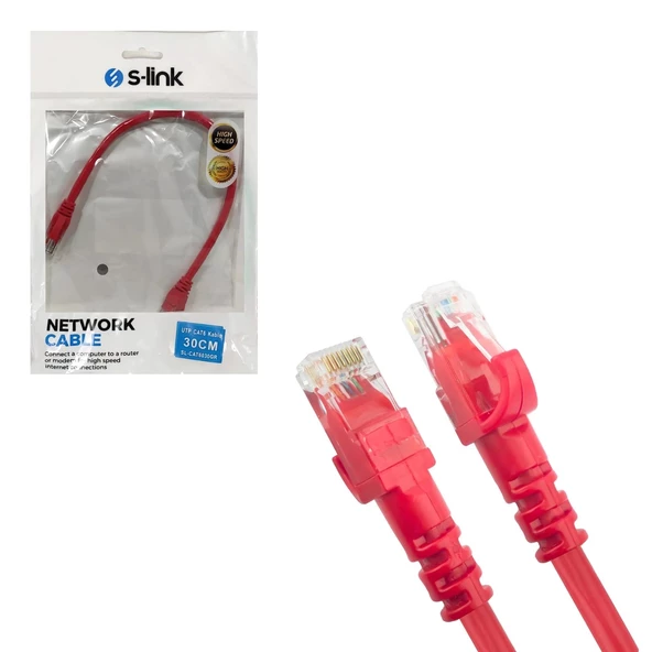 S-link Sl-cat6030re Cat6 Patch Network Ethernet Kablo Utp Kırmızı 30cm