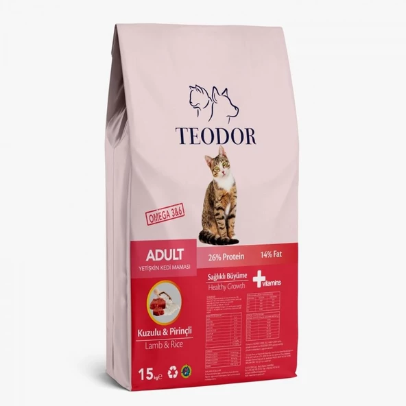 Teodor Yetişkin Kedi Maması Kuzulu 15 kg