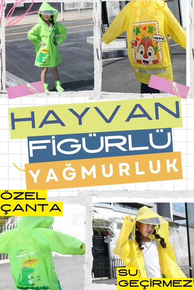 Hayvan Figürlü Kapüşonlu Çocuk Yağmurluk - Unisex Çocuk Yağmurluğu Rüzgarlık - 2