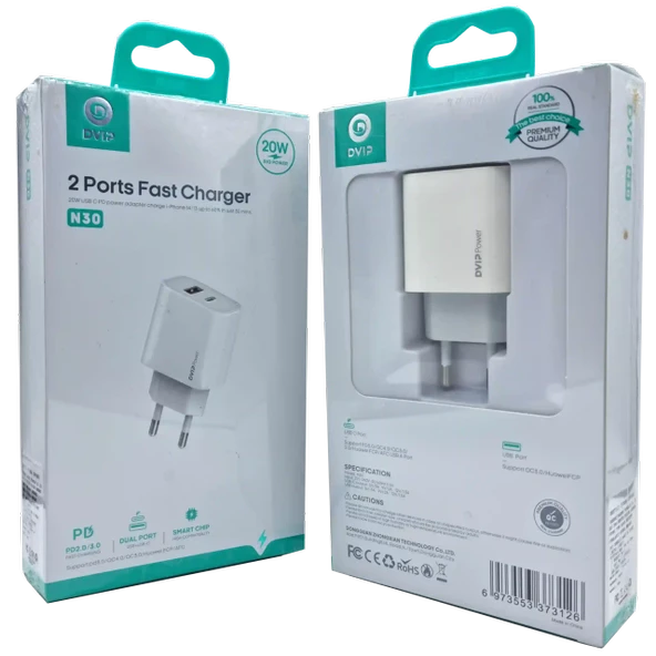 20W PD + Qc3.0 Usb Çift Girişli Şarj Başlığı DVIP N30