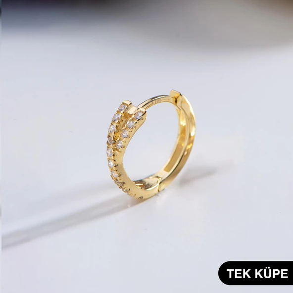 14 Ayar Taşlı Tek Halka Altın Küpe 0,78 gr