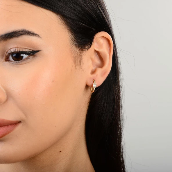 14 Ayar Modern Baget Tek Halka Altın Küpe 0,92 gr - 4