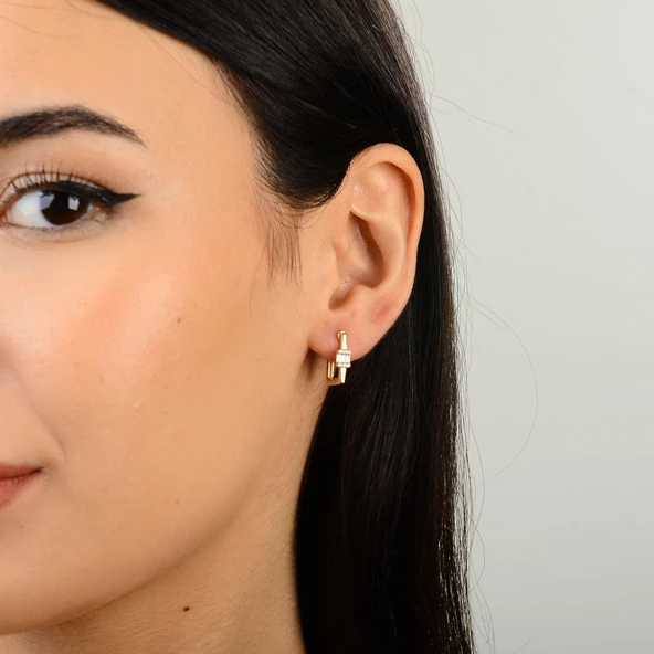 14 Ayar Modern Baget Tek Halka Altın Küpe 1,05 gr - 4