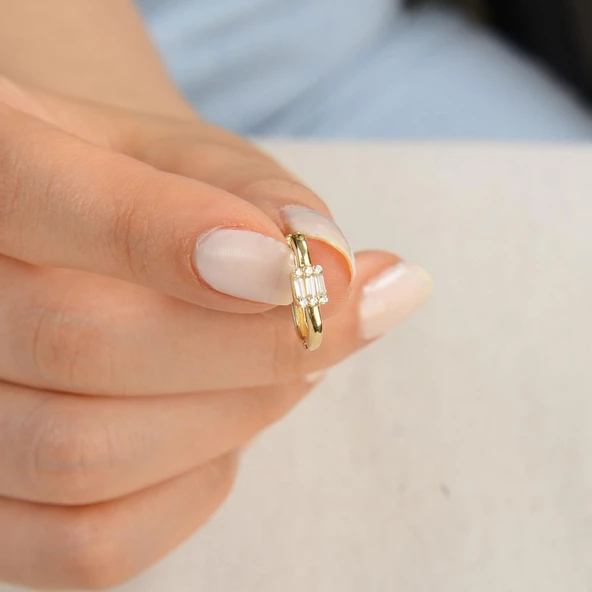 14 Ayar Modern Baget Tek Halka Altın Küpe 0,92 gr - 3