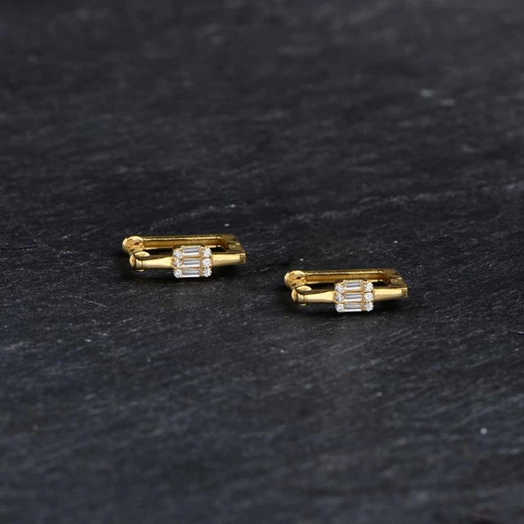 14 Ayar Modern Baget Tek Halka Altın Küpe 1,05 gr - 5