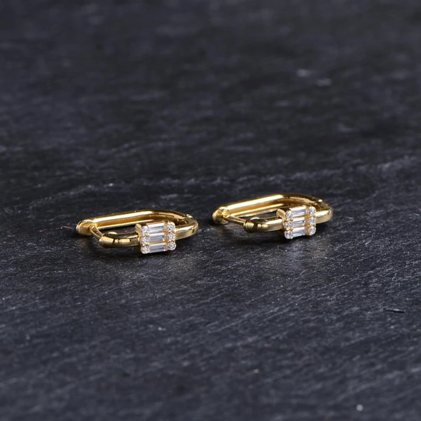 14 Ayar Modern Baget Tek Halka Altın Küpe 0,92 gr - 5